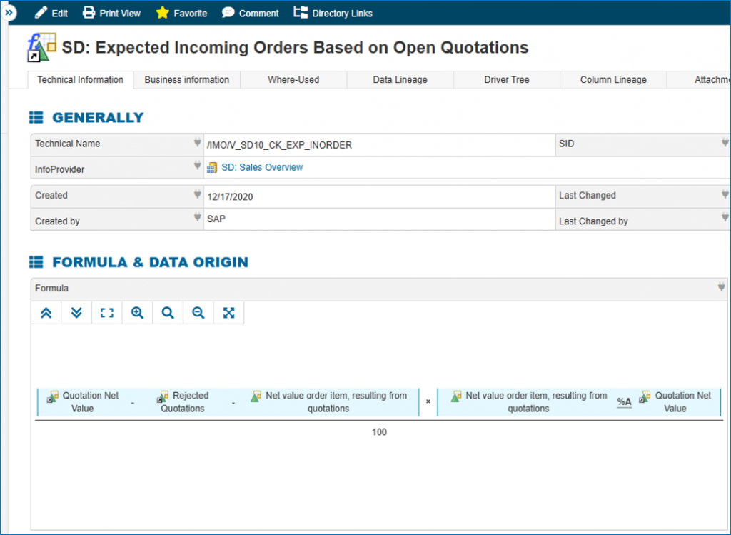 Resolve Formulas of Key Figures in Data Catalog "Entprise Glossary"